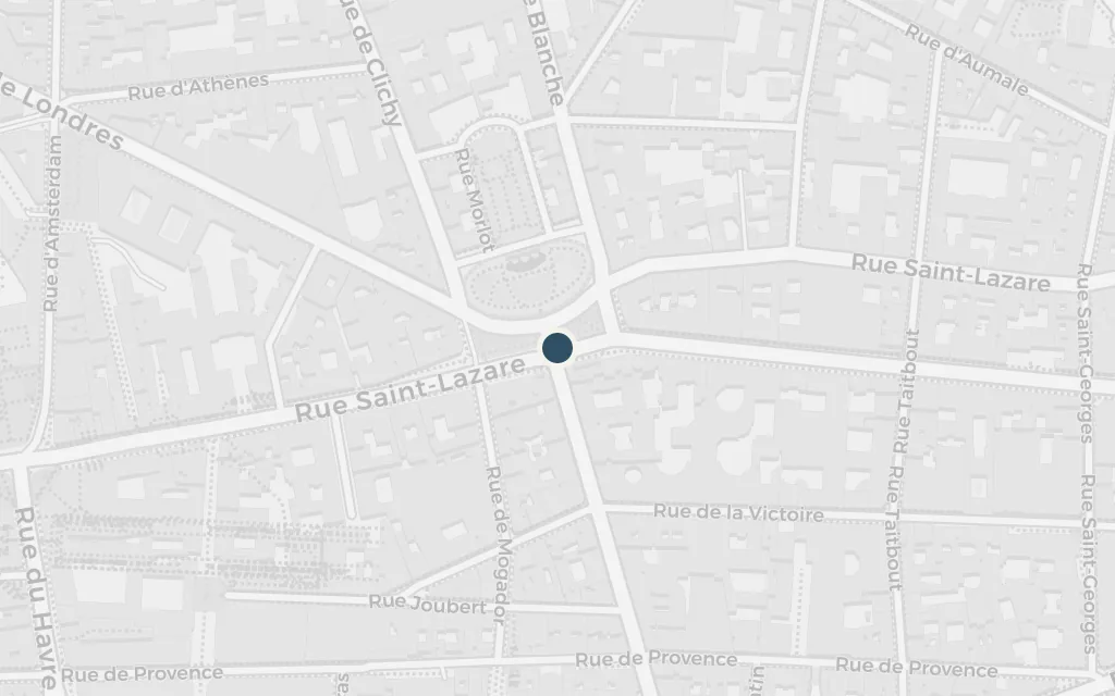 Map of The Chaussee d'Antin: Delphine de Nucingen's house, Rue Saint-Lazare today
