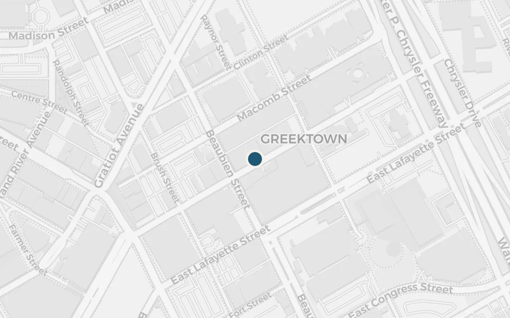 Map of Greektown, Detroit today