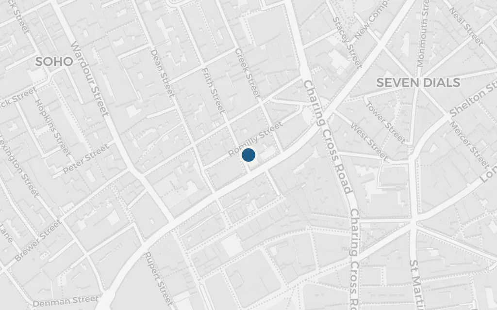 Map of The Soho coffee bars, Frith Street today